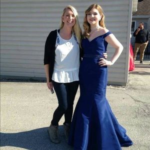 Navy Off the Shoulder Mermaid Prom Dress